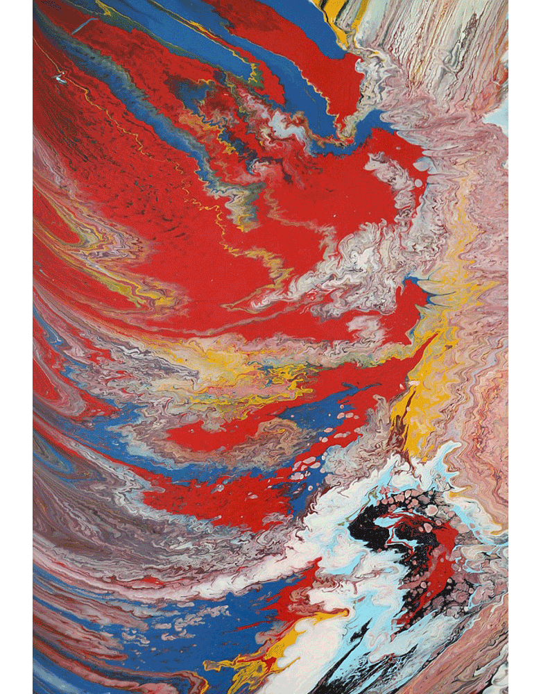 Abstract painting 'Inner Storm' by Abbas Ghadyani, featuring vibrant colors and swirling patterns in oil on canvas, symbolizing inner turbulence and emotional intensity.