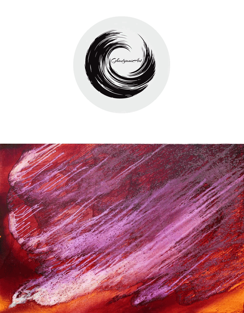 Crimson Lament, an abstract oil painting by Iranian artist Abbas Ghadyani, depicting a fiery emotional storm in vivid shades of red and violet.