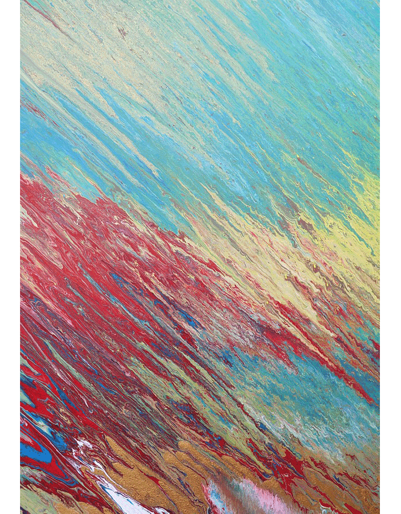 Birth of Turquoise" abstract oil painting by Abbas Ghadyani, featuring turquoise, green, and crimson tones symbolizing the stone’s rebirth and liberation on a 60×90 cm canvas.